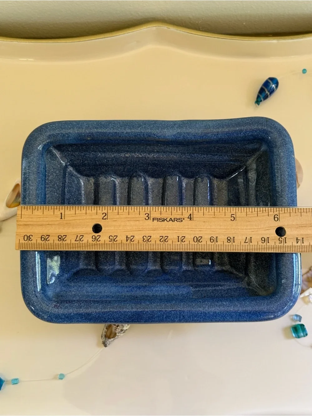Handmade Studio Art Pottery Blue Soap Dish with Raised Feet